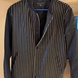 Rag & Bone Navy and White Striped Bomber Jacket